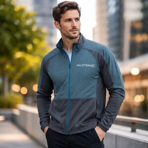 Rhone x Peloton Gray & Teal Performance Zip-Up Jacket | Athletic Training Gym